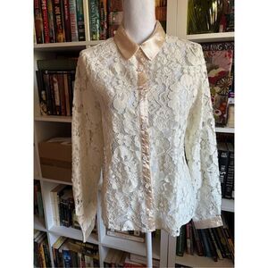 Revolve Line & Dot Lace Button Up Top